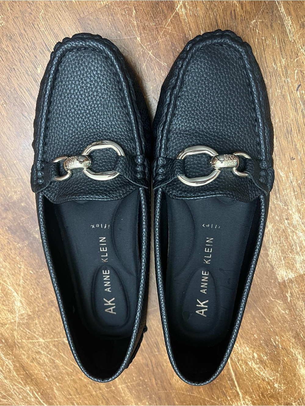 Black Leather Look Driver Loafers with Silver Accents - Picture 2 of 9